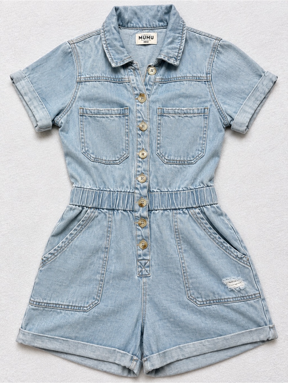 Show Me Your MuMu Cannon Light Blue Denim Romper